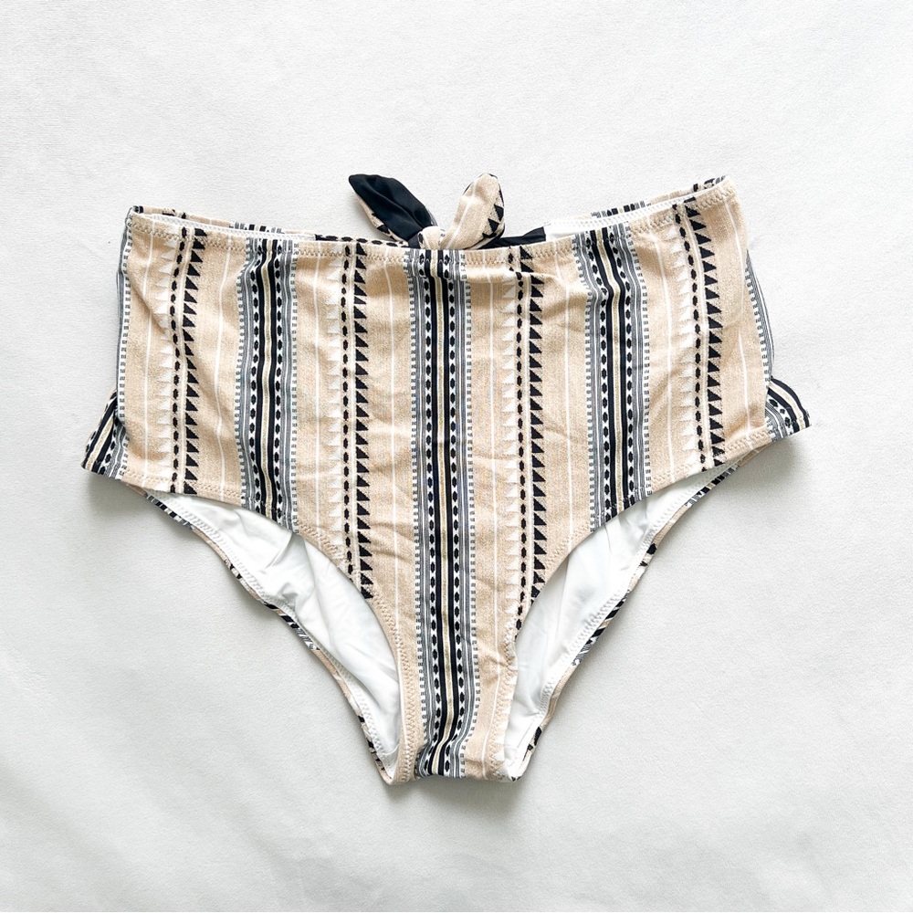 Lemlem Beige and Black Patterned Bikini Bottom - Medium